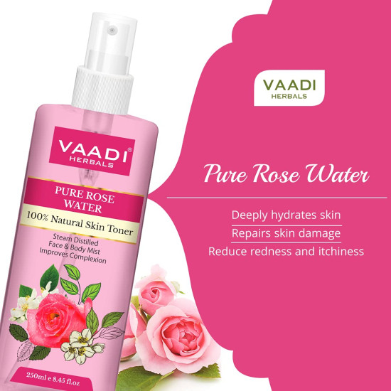 Vaadi Herbals Rose Water - 100% Natural & Pure, 250 ml (Pack of 2)