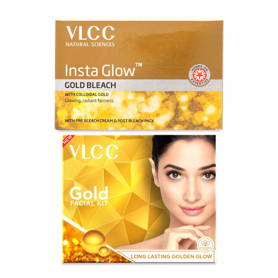 VLCC Gold Facial Kit & Insta Glow Gold Bleach - Instant Fairness & Glow VLCC Gold Facial Kit & Insta Glow Gold Bleach - Instant Fairness & Glow