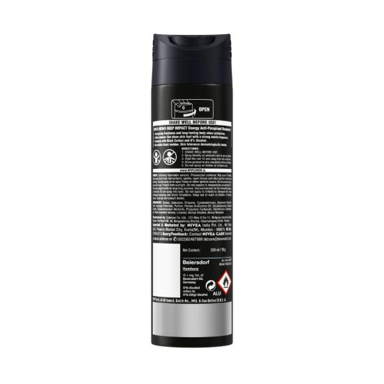 NIVEA MEN Deep Impact Energy Deodorant 150ml - With Black Carbon for 48 Hour Freshness
