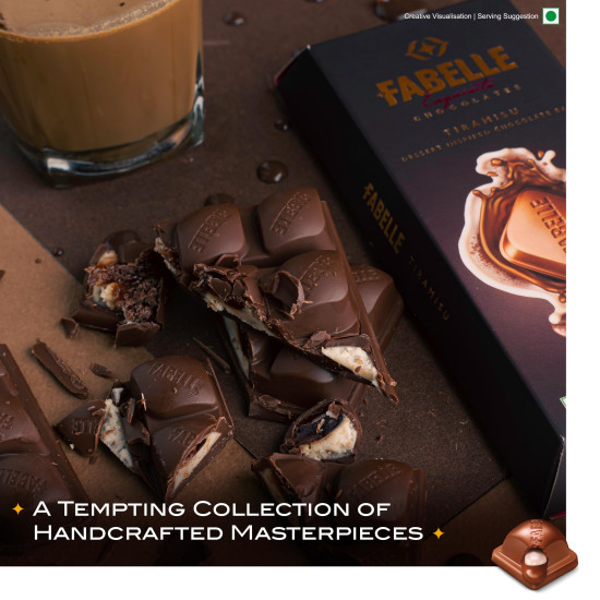 Fabelle Tiramisu Luxury Milk Chocolate Bar - Filled with Coffee Mousse & Mascarpone Cheese