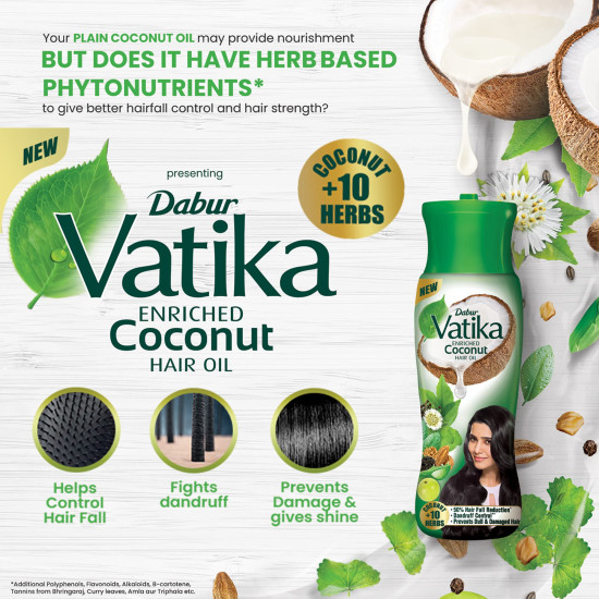 Dabur Vatika Enriched Coconut Hair Oil - Reduces Hairfall & Promotes Growth