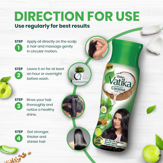 Dabur Vatika Enriched Coconut Hair Oil - Reduces Hairfall & Promotes Growth