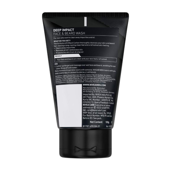 NIVEA Men Deep Impact Intense Clean Face Wash - Deep Cleansing with Black Carbon