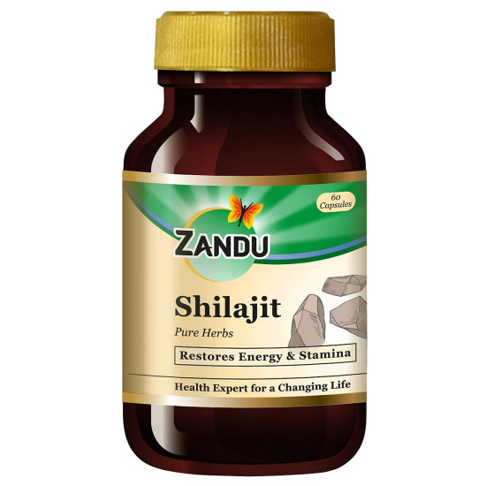 Zandu Shilajit Capsules (60 Caps) Infused with Goodness of Natural Shilajit Extracts for Enhanced Energy & Strength in Men, Manages Stress, Immunity Booster