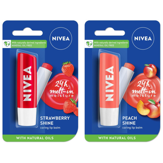 NIVEA Lip Balm, Fruity Strawberry & Peach Shine - Long-lasting Moisturization
