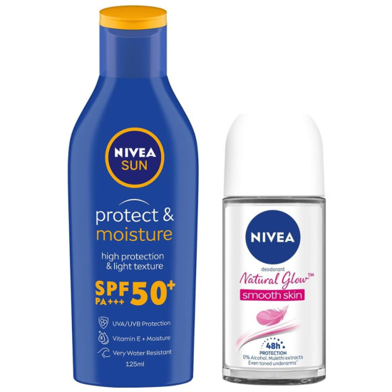 Nivea Deodorant Roll On & Sun Moisturising Lotion - Whitening & SPF 50 Protection