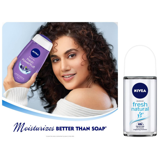 Nivea Deodorant Roll On & Shower Gel Set - Fresh Natural & Power Fruit