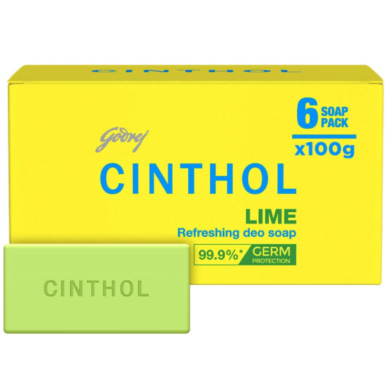 Cinthol Lime Soap, 100g (Pack of 6) - 99.9% Germ Protection & Lime Fresh Fragrance
