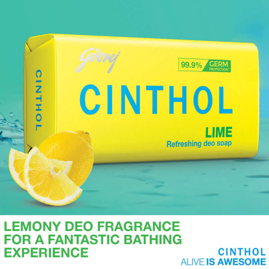 Cinthol Lime Soap, 100g (Pack of 6) - 99.9% Germ Protection & Lime Fresh Fragrance