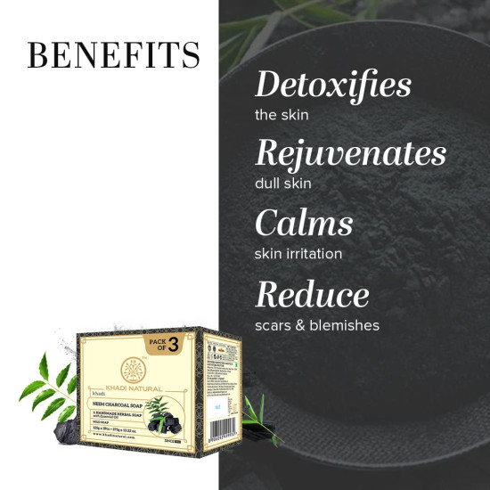 Khadi Natural Herbal Neem Charcoal Soap - Detoxifying Skin Cleanser