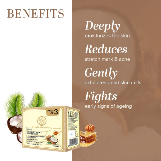 Khadi Natural Herbal Coconut Milk & Honey Soap - Nourishing & Moisturizing