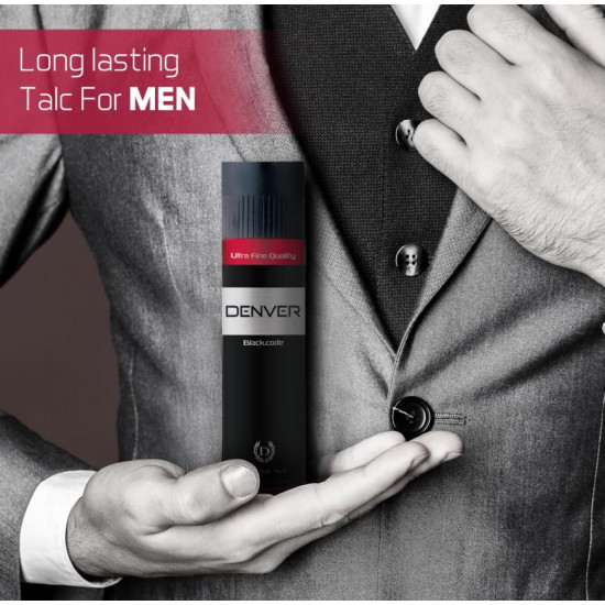 DENVER Black Code Cologne Talc - 300GM | Scented Talcum Powder for Men