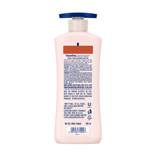 Vaseline Healthy Bright Sun + Pollution Protection Daily Moisturizer - SPF 30, 400ml