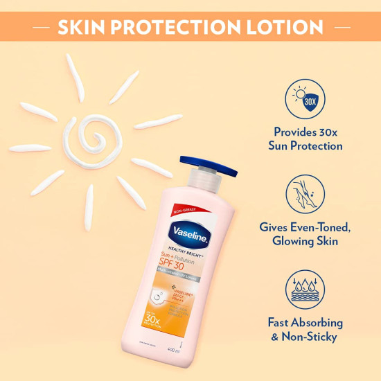 Vaseline Healthy Bright Sun + Pollution Protection Daily Moisturizer - SPF 30, 400ml