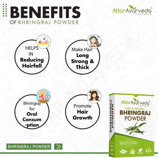 Attar Ayurveda Natural Bhringraj Powder for hair growth (100 Grams) | For Hair Mask and Eating | 100% Pure and Natural | No Chemical, No Preservatives