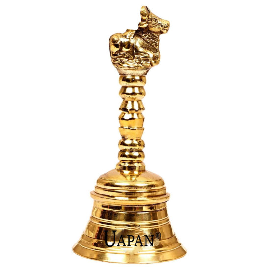 UAPAN Brass Bell Pooja Bell - 4 inch Nandi Gold