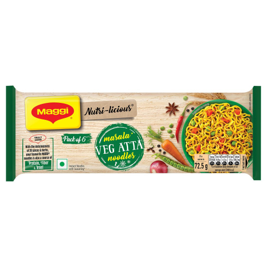 MAGGI Nutri-Licious Veg Atta Masala Noodles - Instant Noodles with 20 Spices & Herbs
