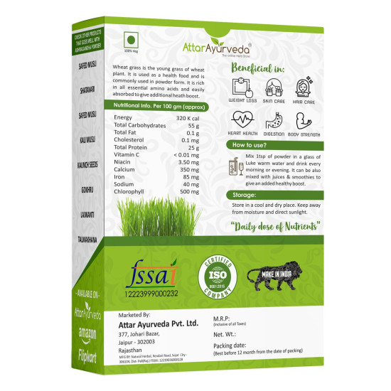 Attar Ayurveda 100% Natural Wheat Grass Powder (100 Gram) | Pure, Preservative free, Non-GMO | Immunity booster, De-Toxifying, Support healthy metabolism