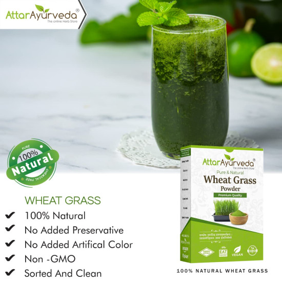 Attar Ayurveda 100% Natural Wheat Grass Powder (100 Gram) | Pure, Preservative free, Non-GMO | Immunity booster, De-Toxifying, Support healthy metabolism