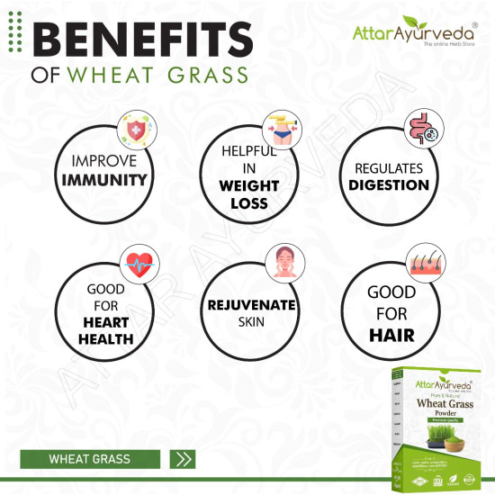Attar Ayurveda 100% Natural Wheat Grass Powder (100 Gram) | Pure, Preservative free, Non-GMO | Immunity booster, De-Toxifying, Support healthy metabolism