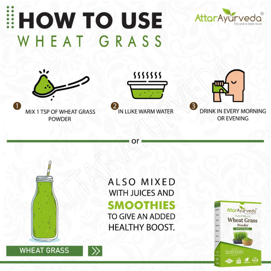 Attar Ayurveda 100% Natural Wheat Grass Powder (100 Gram) | Pure, Preservative free, Non-GMO | Immunity booster, De-Toxifying, Support healthy metabolism