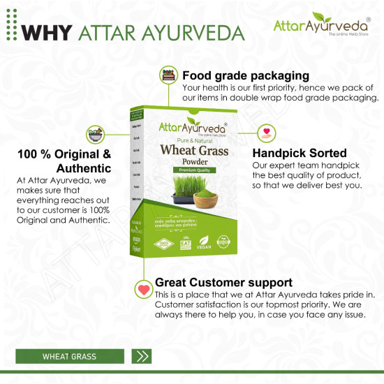 Attar Ayurveda 100% Natural Wheat Grass Powder (100 Gram) | Pure, Preservative free, Non-GMO | Immunity booster, De-Toxifying, Support healthy metabolism