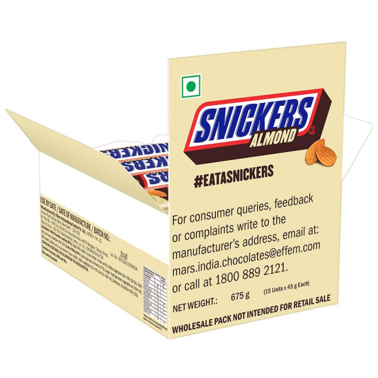 Snickers Almond Filled Chocolates - 45g Bar (Pack of 15) - Premium Snack Delight