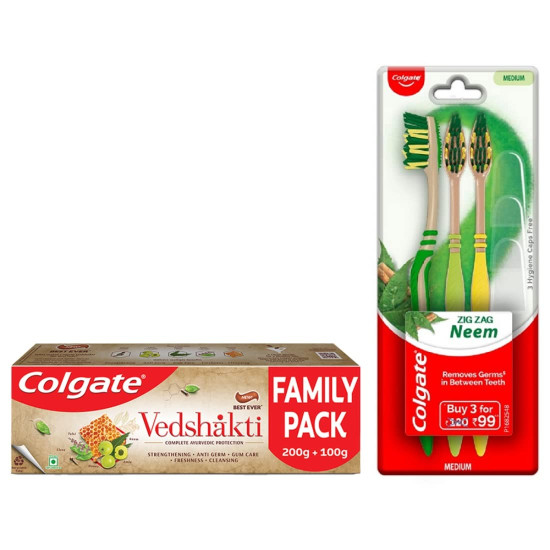 Colgate Swarna Vedshakti Toothpaste with ZigZag Neem Toothbrush - Natural Oral Care Colgate Swarna Vedshakti Toothpaste with ZigZag Neem Toothbrush - Natural Oral Care