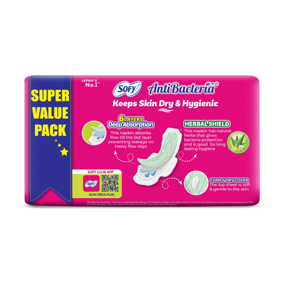 Sofy Women Anti Bacteria Extra Long Sanitary Pads, X-Large, Pack Of 48, 1 count