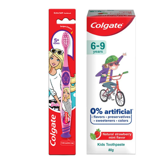 Colgate Kids Cavity Protection Toothpaste & Toothbrush Set - Natural Strawberry Mint Flavor