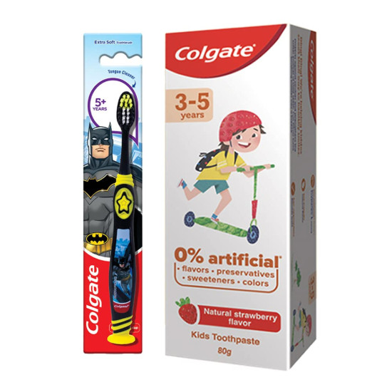 Colgate Toothpaste for Kids - Natural Strawberry & Batman Toothbrush