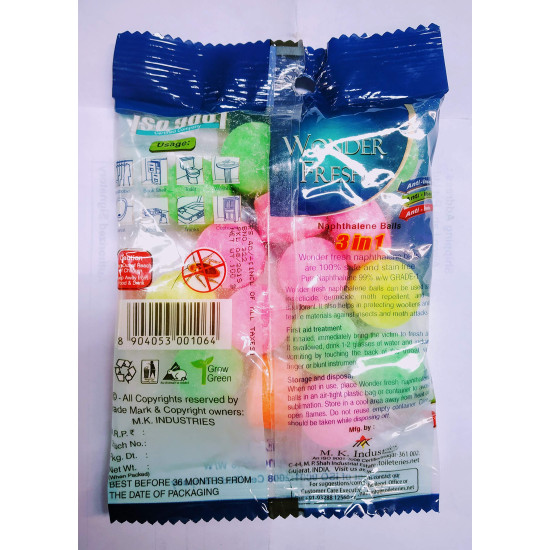 Wonder Fresh Colour Naphthalene Ball 100gms (Pack of 5 Packets) - Clothes Protection