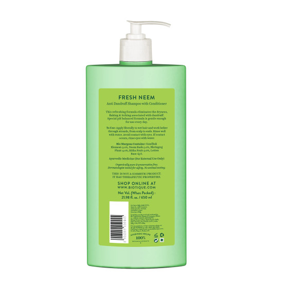 Biotique Fresh Neem Anti Dandruff Shampoo and Conditioner - Controls Dandruff