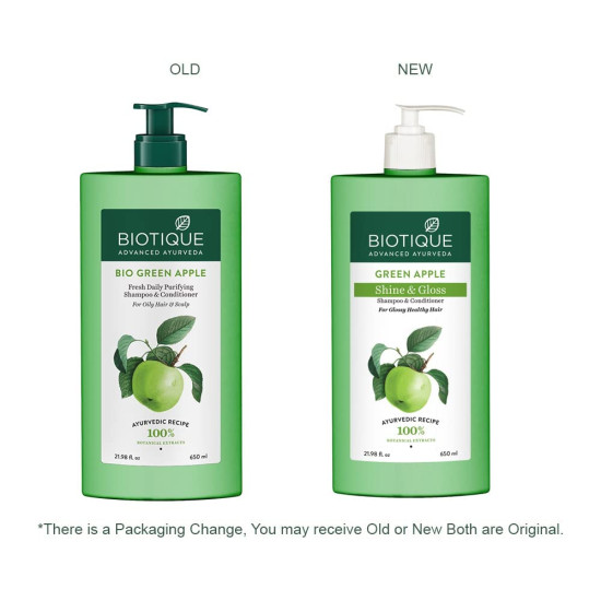 Biotique Green Apple Shine & Gloss Shampoo & Conditioner - Promotes Healthy, Shiny Hair