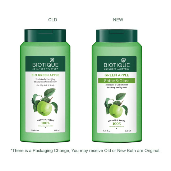 Biotique Green Apple Shine & Gloss Shampoo & Conditioner - Promotes Healthy, Shiny Hair