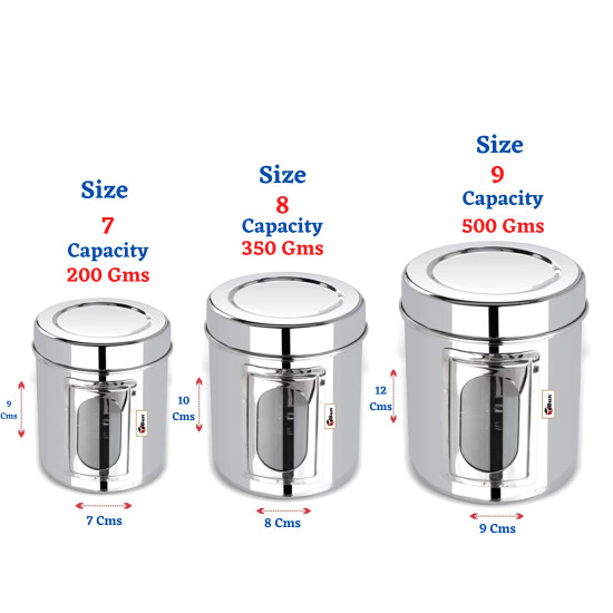 Ebun Heavy Gauge See Through Stainless Steel Containers for Kitchen | Steel Dabba Set for Kitchen | Steel Container with Lid | Capacity 200 Gms to 6 kgs Steel Container for Kitchen Storage | Set of 12