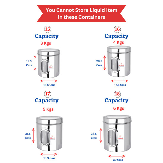 Ebun Heavy Gauge See Through Stainless Steel Containers for Kitchen | Steel Dabba Set for Kitchen | Steel Container with Lid | Capacity 200 Gms to 6 kgs Steel Container for Kitchen Storage | Set of 12