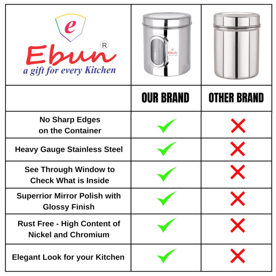 Ebun Heavy Gauge See Through Stainless Steel Containers for Kitchen | Steel Dabba Set for Kitchen | Steel Container with Lid | Capacity 200 Gms to 6 kgs Steel Container for Kitchen Storage | Set of 12