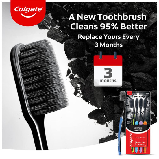 Colgate Slimsoft Charcoal Manual Toothbrush - 17X Slimmer Tip Bristles