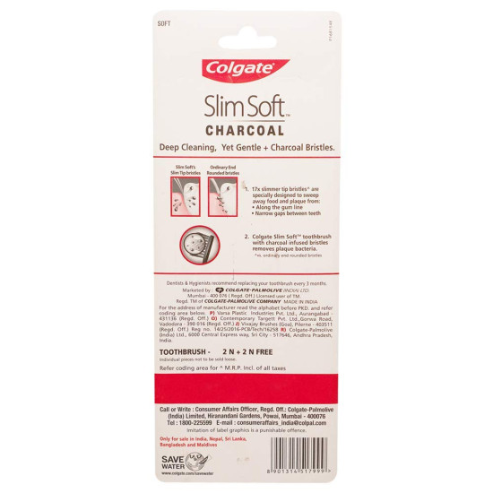 Colgate Slimsoft Charcoal Manual Toothbrush - 17X Slimmer Tip Bristles