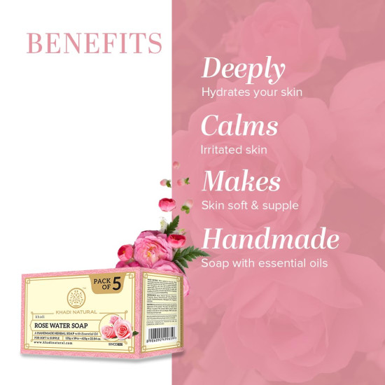 KHADI NATURAL Ayurvedic Rosewater Handmade Soap - Hydrated & Nourishing Skin KHADI NATURAL Ayurvedic Rosewater Handmade Soap - Hydrated & Nourishing Skin