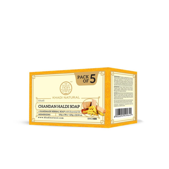 Khadi Natural Chandan Haldi Soap Super Saver Pack 4+1 - Anti-Bacterial & Skin Revitalizer