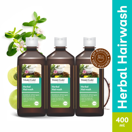 Axiom Mukti Gold Amla & Coconut Herbal Hairwash - 400mL | Shampoo For Shiny & Strong Hair | Suitable For All Hair Types | Sulphate & Paraben Free Shampoo | Pack of 3