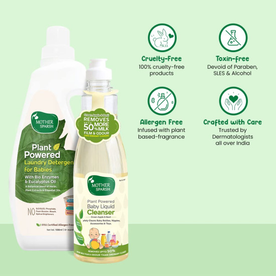 Mother Sparsh Plant Powered Baby Laundry Liquid Detergent & Cleanser - Safe and Non-Toxic