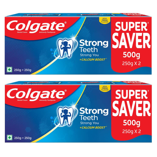 Colgate Strong Teeth, 500g (Combo Pack of 2) - Calcium-Boost for 2X Stronger Teeth