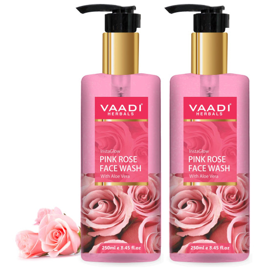 Vaadi Herbals Insta Glow Pink Rose Face Wash - Refreshing Cleanser with Aloe Vera