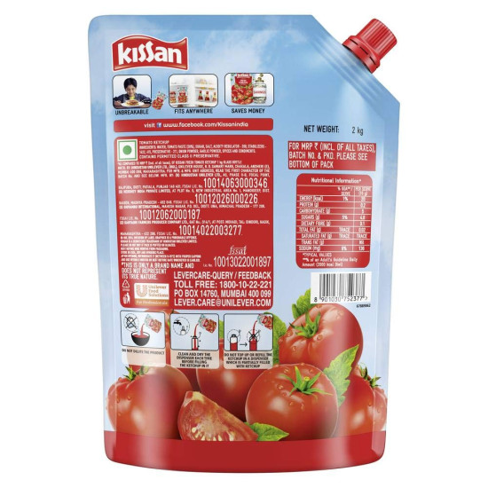 Kissan Fresh Tomato Ketchup 2 kg Pouch - Sweet & Tangy Real Tomatoes