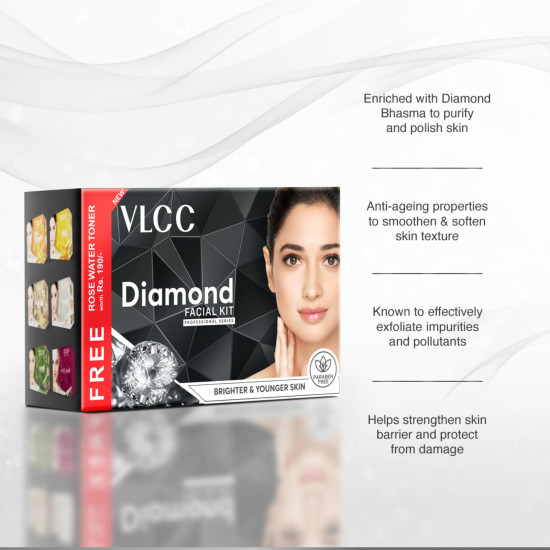 VLCC Diamond Facial Kit with FREE Rose Water Toner - Skin Purifying Facial