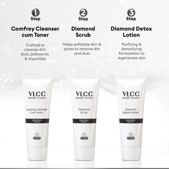 VLCC Diamond Facial Kit with FREE Rose Water Toner - Skin Purifying Facial