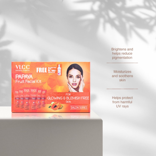 VLCC Papaya Fruit Facial Kit with FREE Rose Water Toner - Glowing, Blemish Free Skin